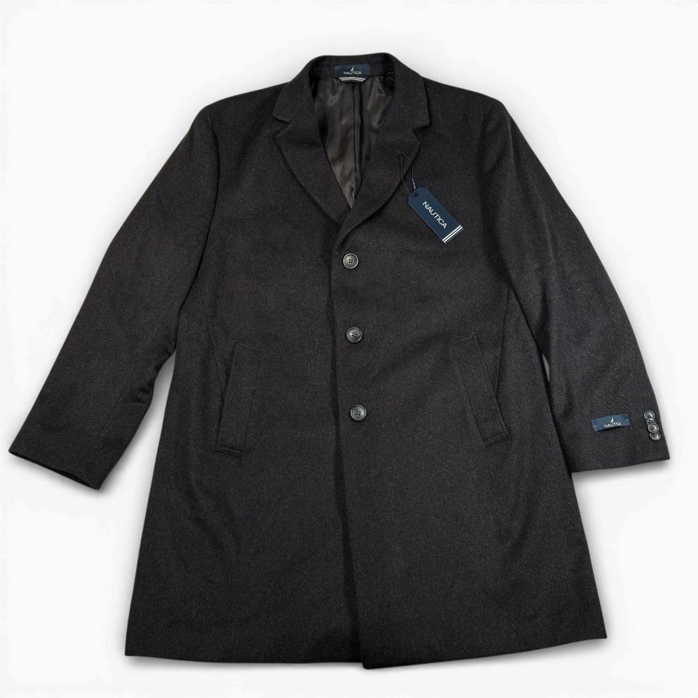 Nautica Camber Mens Charcoal Grey Wool Blend‎ Overcoat Topcoat Jacket 44S NEW